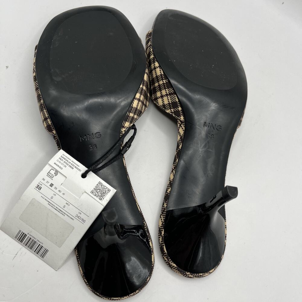 MANGO MNG Sandalia Peep Toe Kitten Heel CHECKERED SANDALS Brown Beige TRIED ON - Picture 7 of 10